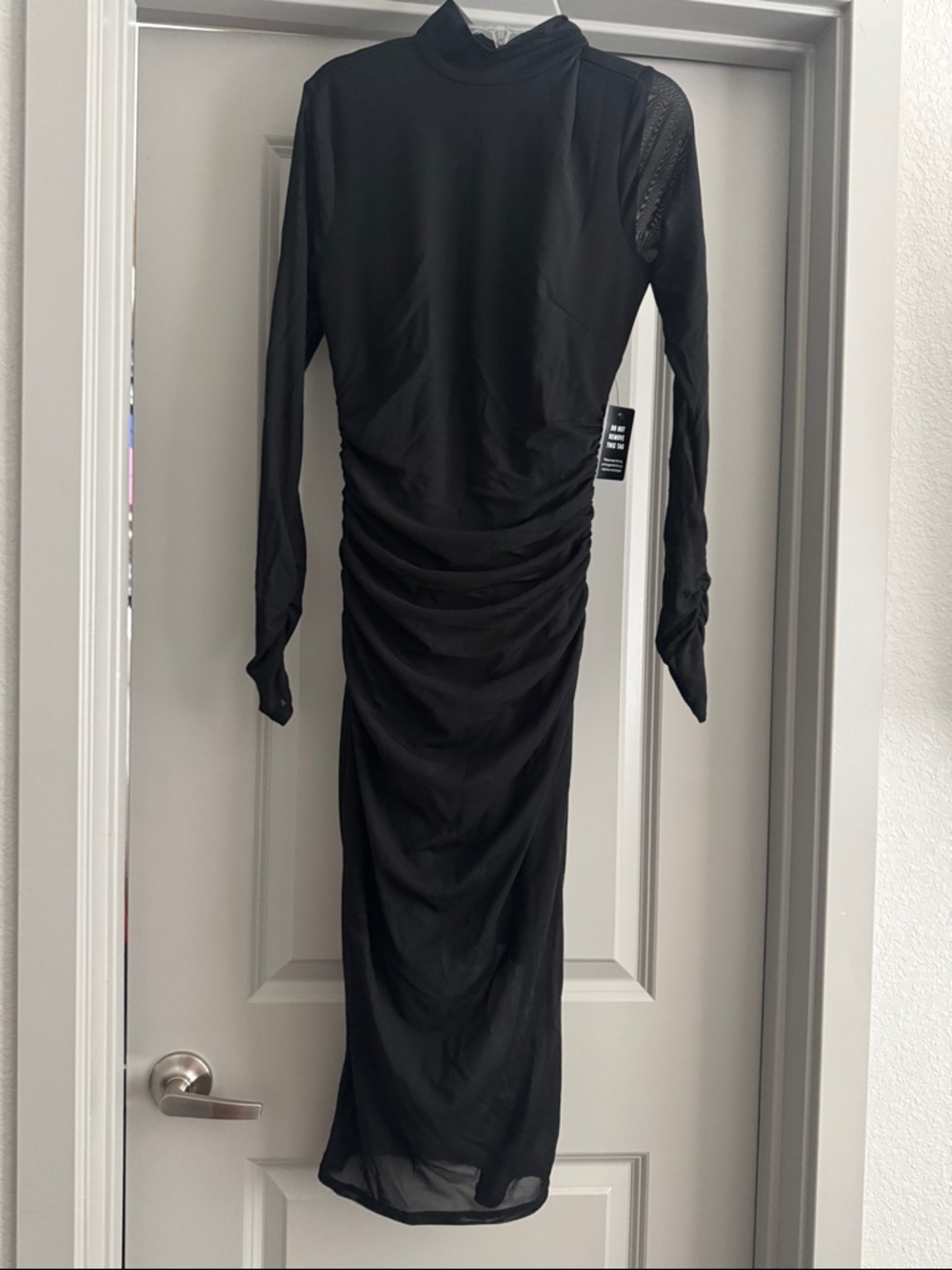 Black scrunched midi double lined mesh dress